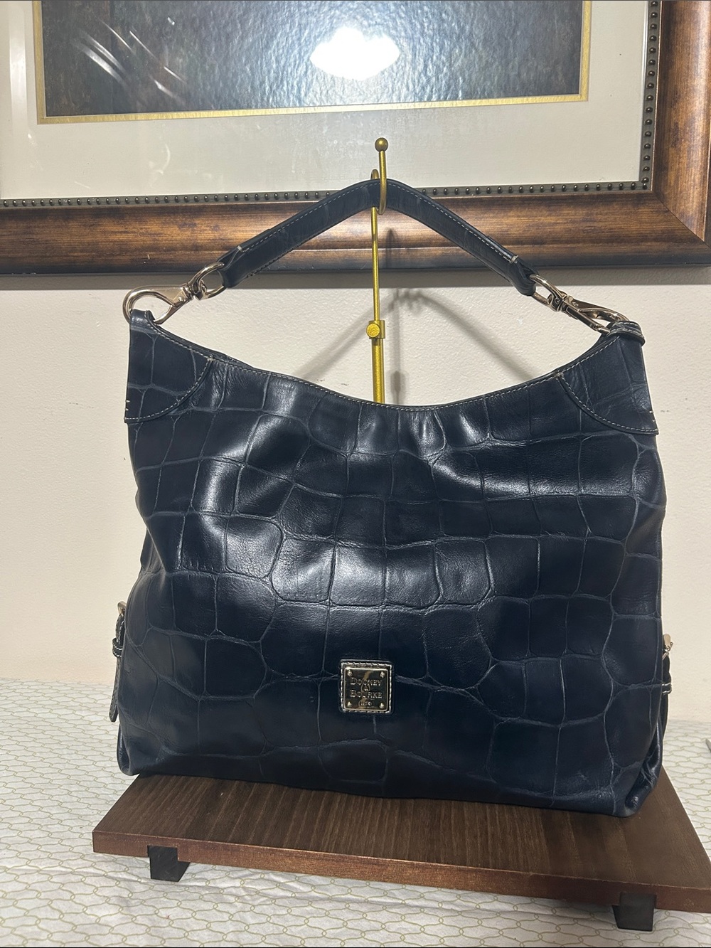 Dooney & Bourke Black Croc-Embossed Leather Shoulder Hobo